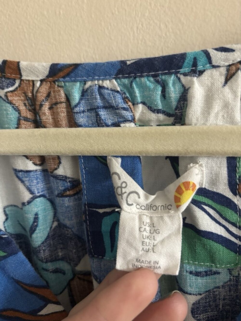 C&C California Linen Blend Maxi Dress Tropical Print Fit And Flare Large Coastal - Picture 4 of 14